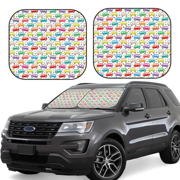 Naloa Colorful Bus Print 2-Piece Windshield Sunshade,Foldable Car Front Window Sun Shades,for Most Sedans SUV Truck-Small