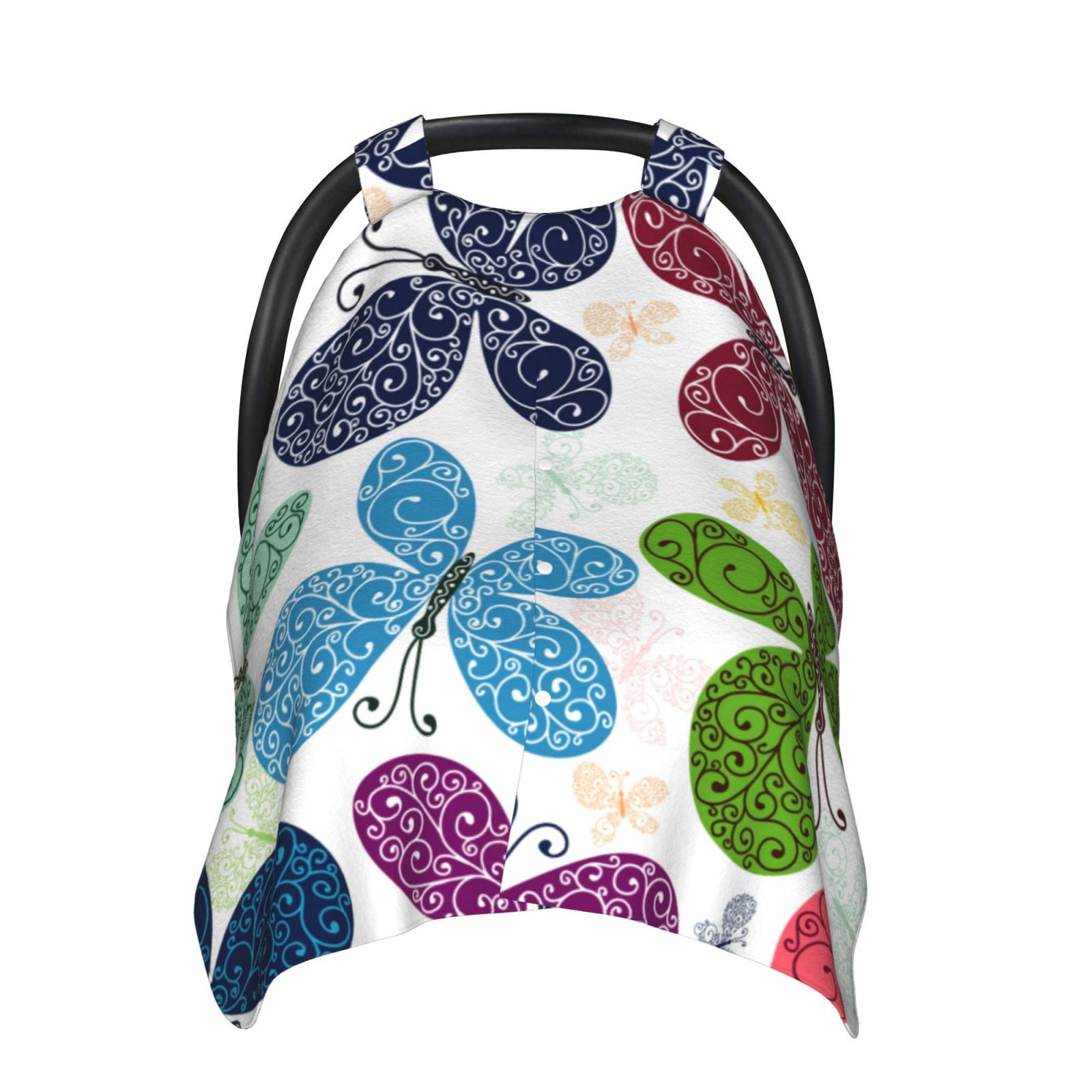 Naloa Colorful Butterflies Baby Car Seat Cover, Breathable Baby Carrier Cover, Multiuse Baby Carrier Cover & Nursing Breastfeeding Cover