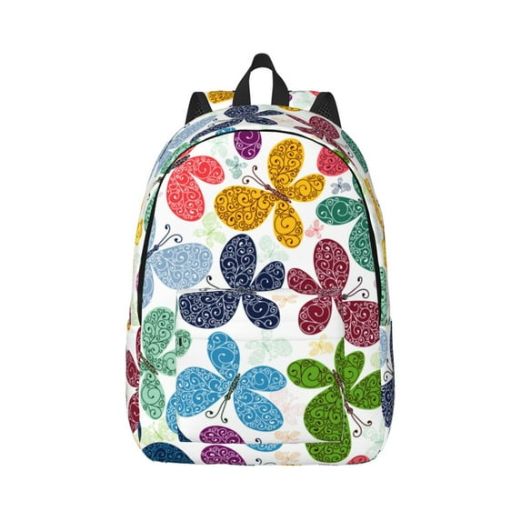 Naloa Colorful Butterflies Canvas Backpack for Men Women Rucksack Casual Travel Daypack College Tote Satchel Bookbag for Teens-Small