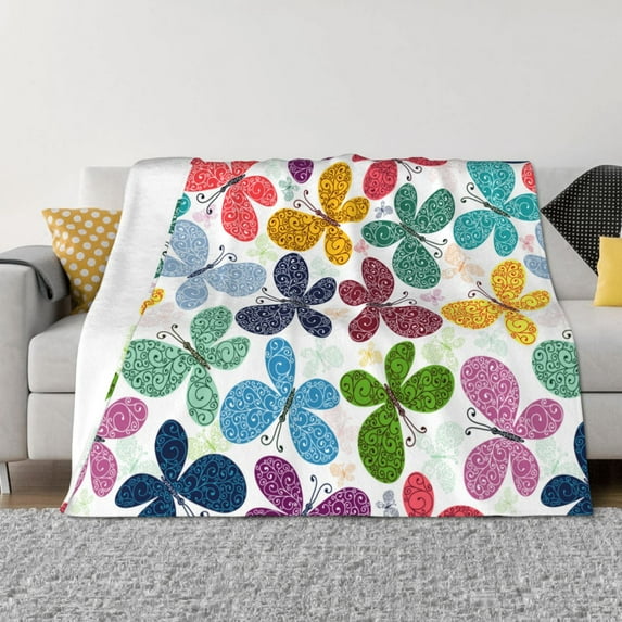 Naloa Colorful Butterflies Flannel Blankets - Thick and Warm Blanket for Winter, Soft Fuzzy Plush King Blanket for All Seasons60"x50"