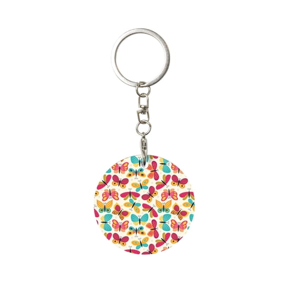 Naloa Colorful Butterflies Print Round Keychain Keychain Key Ring, Key Tag, Key Chain Bulk for Gift Accessories (Round)