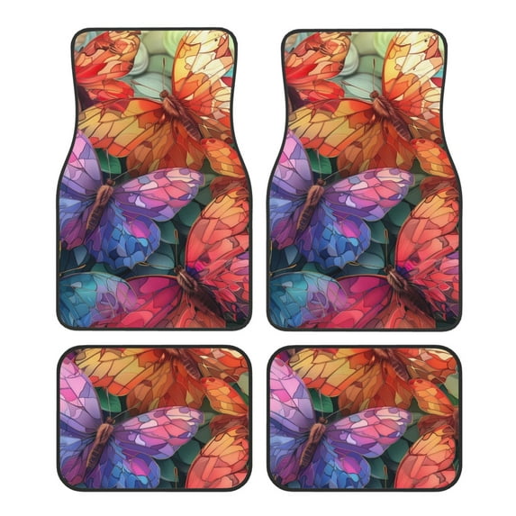 Naloa Colorful Butterfly Cluster Car Foot Mat Set of 4 Pieces - Universal Floor Liner Neoprene Full Set Floor Mats for Cars Trucks SUV