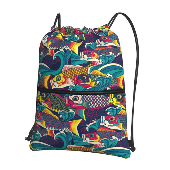 Naloa Colorful Carp Streamer Drawstring Backpack String Bag Cinch Water Resistant for Gym Shopping Sport Yoga