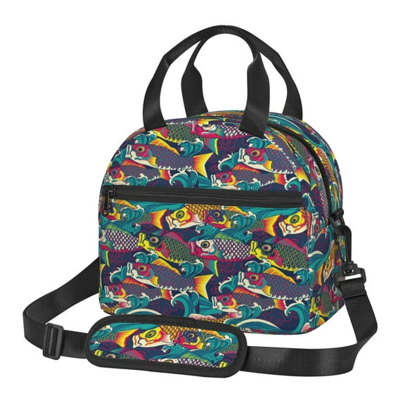 Naloa Colorful Carp Streamer Print Lunch Bag for Women & Men Insulated Lunch Box or Cooler Lunch Tote Bags for Work, Travel, Outdoor