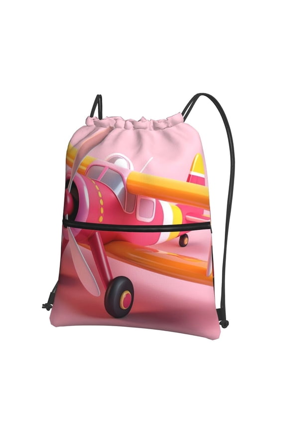 Colorful Cartoon Biplane Drawstring Backpack String Bag Cinch Water Resistant for Gym Shopping Sport Yoga