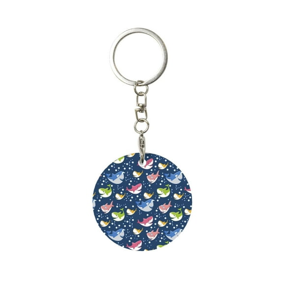 Naloa Colorful Cartoon Shark Print Round Keychain Keychain Key Ring, Key Tag, Key Chain Bulk for Gift Accessories (Round)