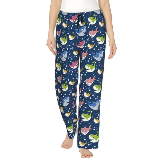 Naloa Colorful Cartoon Shark Print Women’s Ultra-Soft Comfy Pajama Lounge Pants with Pockets & Drawstring
