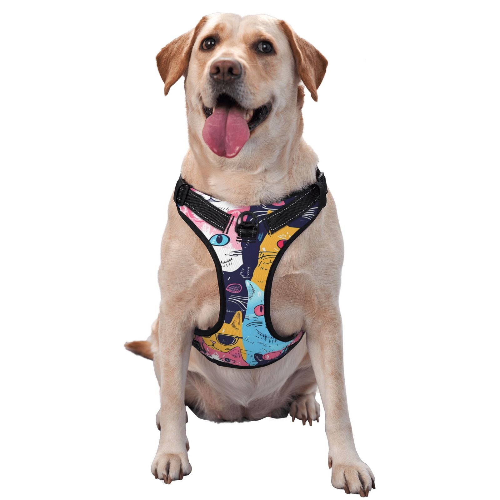 Naloa Colorful Cats Pattern Art Dog Harness, Pet Harness Vest with Traction Rope, Dog Vest for Outdoor, Walking - {sizeName}-Medium