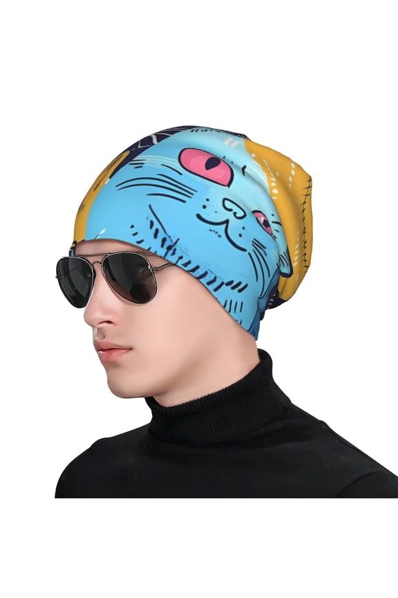 Colorful Cats Pattern Art Soft Beanie Hat, Knit Beanie Daily Beanie in Fine Knit for Women Men Winter Travel, Outdoor