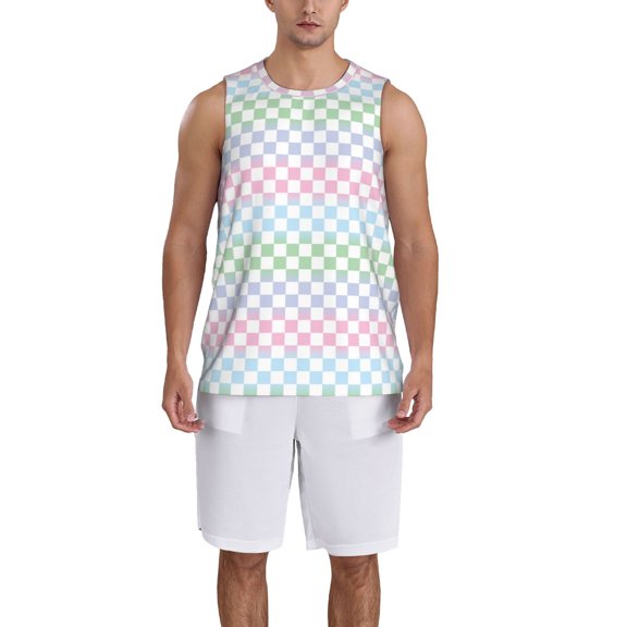 Naloa Colorful Checkerboard Basketball Jersey Reversible Men's Mesh Athletic Sports Shirts Training Practice S-4XLLarge