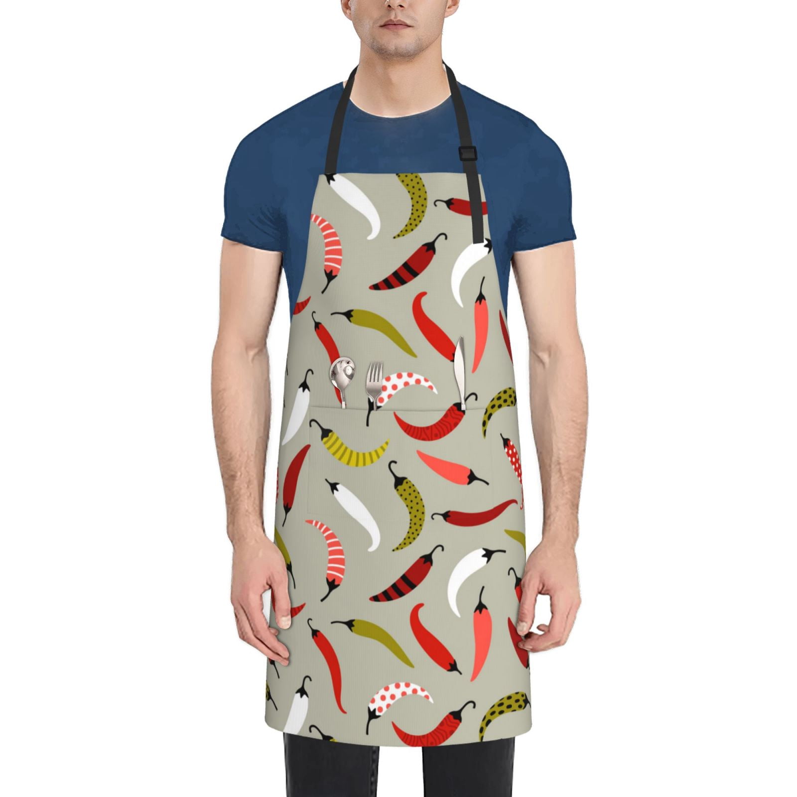 Naloa Colorful Chili Apron Kitchen Aprons with Pockets for Women Men Chef