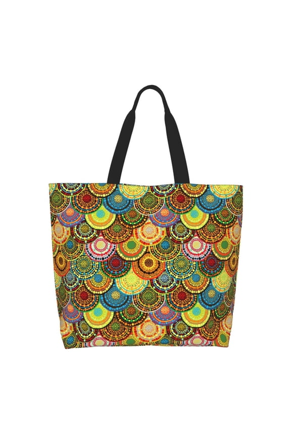 Colorful Circle Tote Bag for Women Large Capacity Shoulder Bag for College Work Travel Shopping