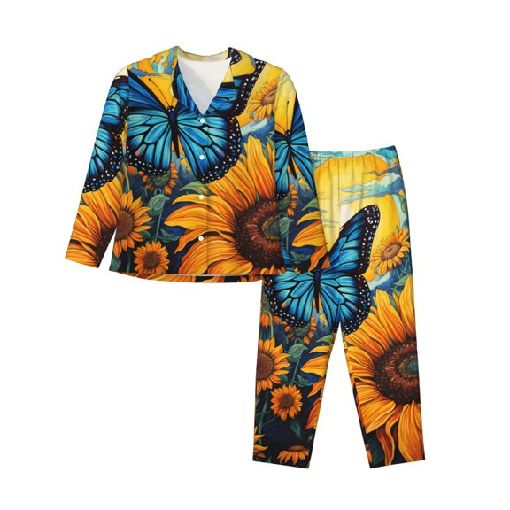 Naloa Colorful Cloud Butterfly Sunflower Pajamas for Women Set, Womens Pajama Sets, Lounge Sets for Women, 2pjs for Women-Small