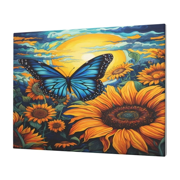 Naloa Colorful Cloud Butterfly Sunflower Print Canvas Picture,Wall Pictures, Modern Decorative Poster,Art Prints for Bedroom, Toilet, 40 x 30 cm, Built-in Wooden Frame
