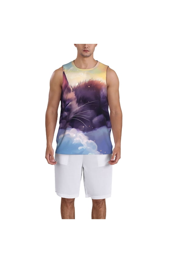 Colorful Cloud Sleeping Cat Basketball Jersey Reversible Men's Mesh Athletic Sports Shirts Training Practice S-4XLMedium