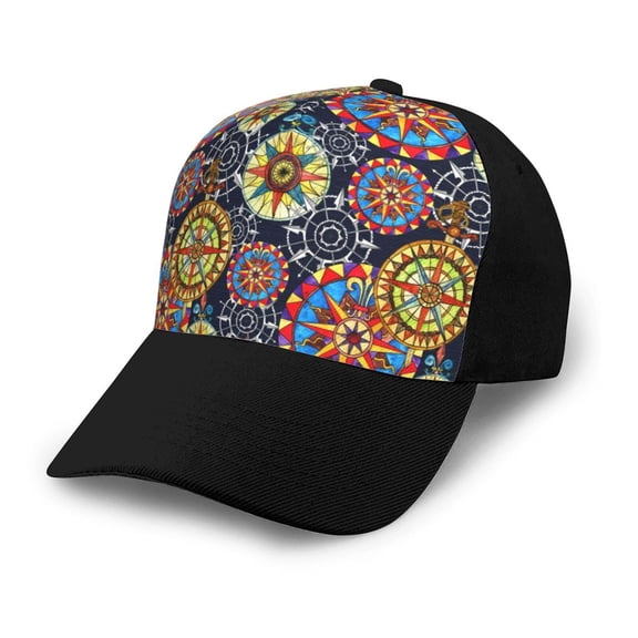 Naloa Colorful Compasses Adult adjustable Print Baseball Hat, Patchwork curved brim baseball capfor Men and Women, One Size