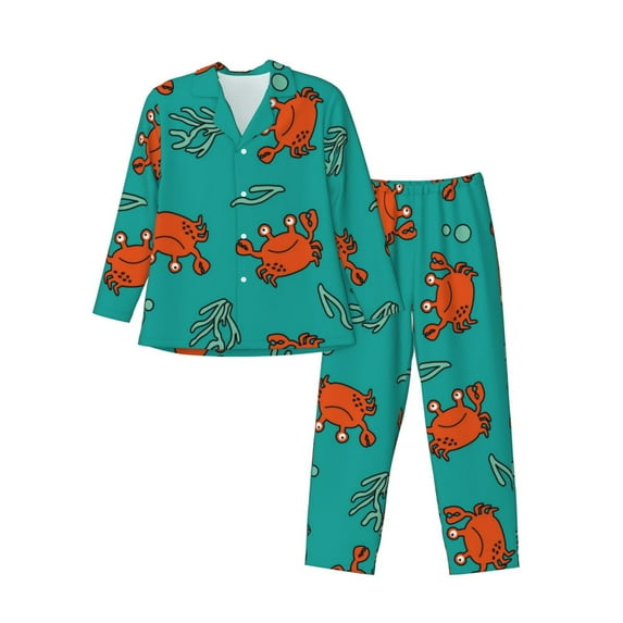Naloa Colorful Crab Men’s Pajamas Set - Long Sleeve Button Down Sleep Shirt and Pajama Bottoms Sleepwear Set-XX-Large