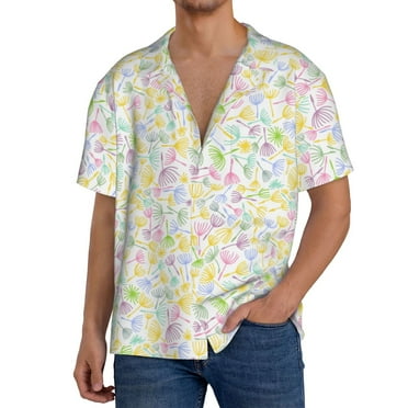 Naloa Colorful Dandelion Men's Loose Fit Cuban Collar Short-Sleeve Shirt, Hawaiian Shirts, Mens Shirts Casual for Everyday Wear Outings-Small