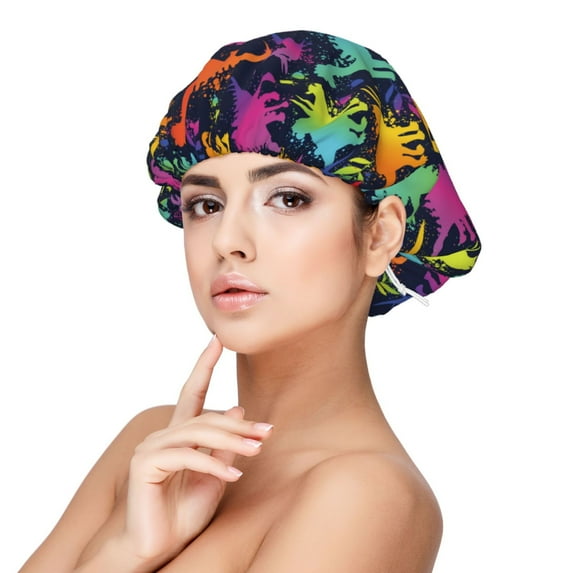 Naloa Colorful Dinosaur Adjustable Hair Bonnet for Sleeping, Hair Wrap Sleep Cap Turban for Women Men, Curly Straight Hair Long Large Braid Unisex