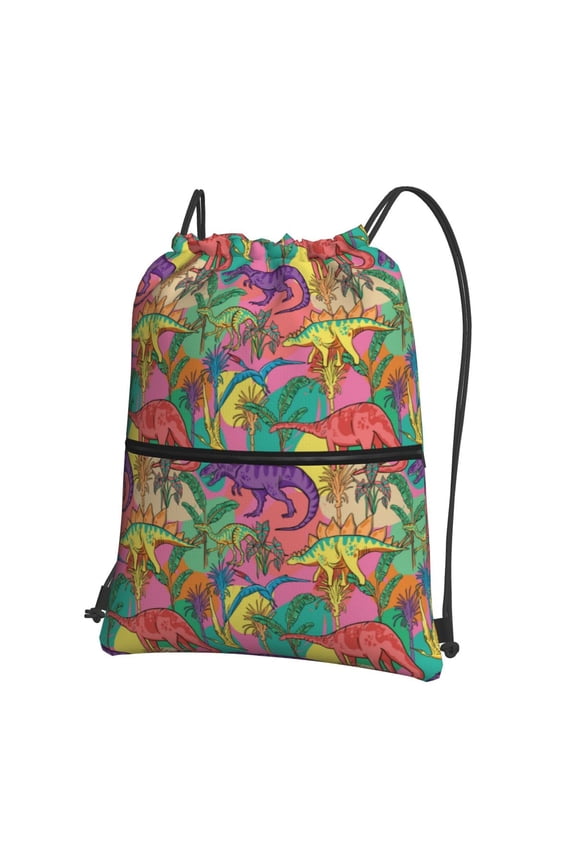 Colorful Dinosaur Drawstring Backpack String Bag Cinch Water Resistant for Gym Shopping Sport Yoga