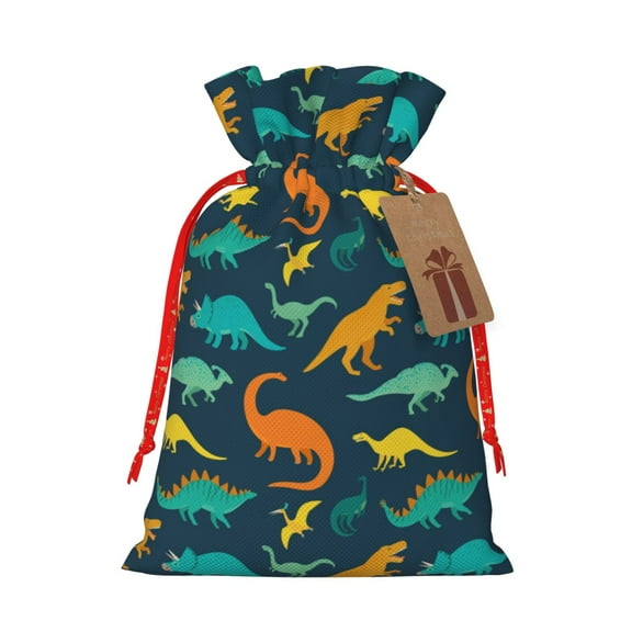 Naloa Colorful Dinosaur Drawstring Christmas Bags, 3D Xmas Gift Bags, Christmas Wrapping Bags, Xmas Goodie Bags, Treat Pouch Bags, Party Favor Bags-Medium