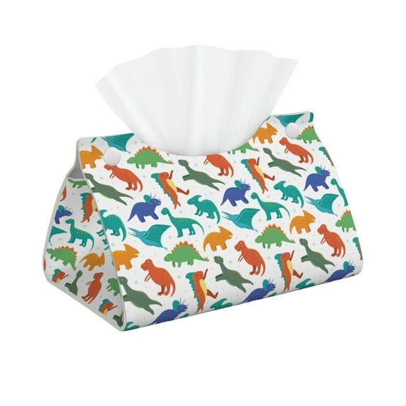 Naloa Colorful Dinosaur Print Leather Tissue Box Cover Rectangle | Long Tissue Box Cover | Tissue Box Holder | Tissue Holder for Bathroom