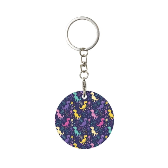 Naloa Colorful Dinosaur Print Round Keychain Keychain Key Ring, Key Tag, Key Chain Bulk for Gift Accessories (Round)