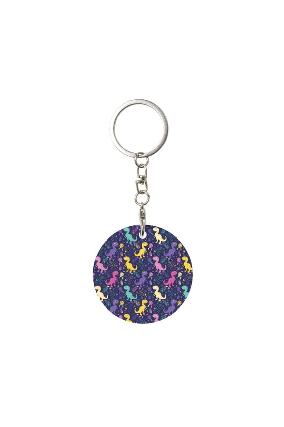 Colorful Dinosaur Print Round Keychain Keychain Key Ring, Key Tag, Key Chain Bulk for Gift Accessories (Round)