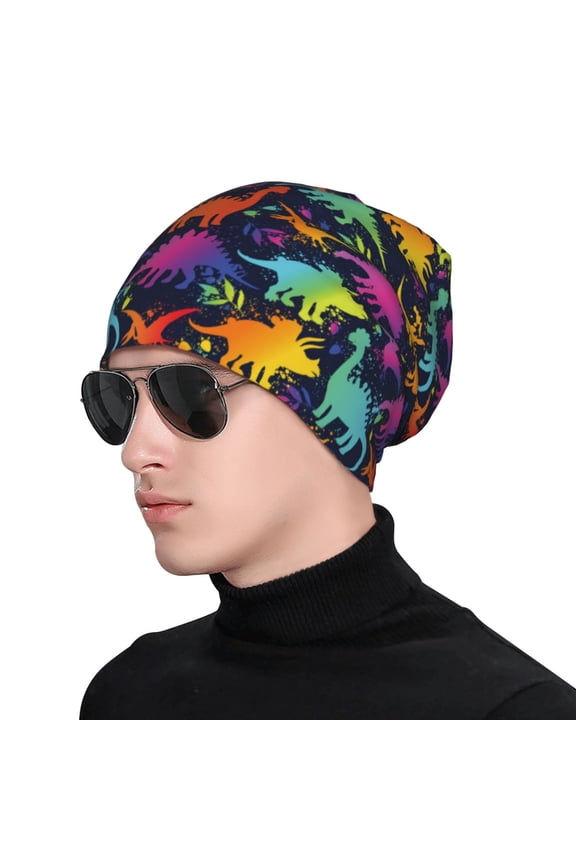 Colorful Dinosaur Soft Beanie Hat, Knit Beanie Daily Beanie in Fine Knit for Women Men Winter Travel, Outdoor