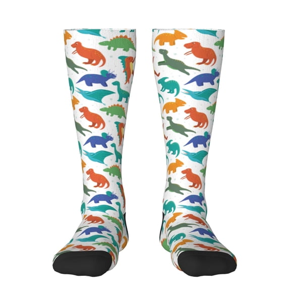 Naloa Colorful Dinosaur Thigh High Socks Extra Long Stretchy Sock Women Over Knee High Opaque Stocking Daily Wear