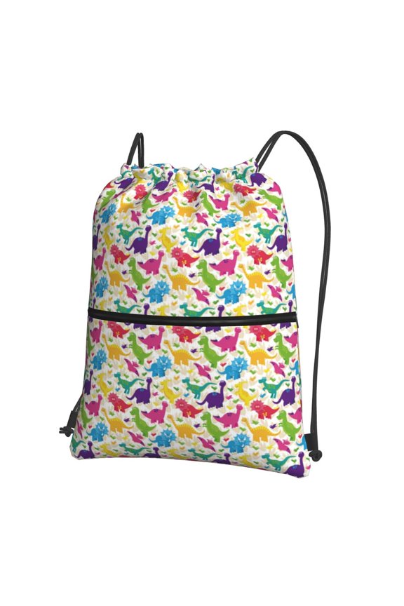 Colorful Dinosaurs Drawstring Backpack String Bag Cinch Water Resistant for Gym Shopping Sport Yoga