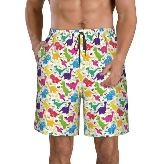 Naloa Colorful Dinosaurs Men's Beach Shorts, Surfing shorts, Swim trunks, Quick Dry Swim Trunks for Surfing Beach Fun - Medium