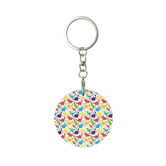 Naloa Colorful Dinosaurs Print Round Keychain Keychain Key Ring, Key Tag, Key Chain Bulk for Gift Accessories (Round)
