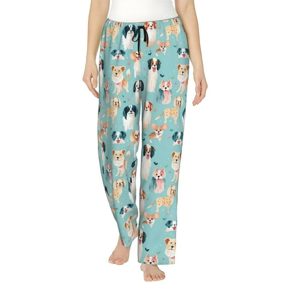 Naloa Colorful Dog Print Women’s Ultra-Soft Comfy Pajama Lounge Pants with Pockets & Drawstring