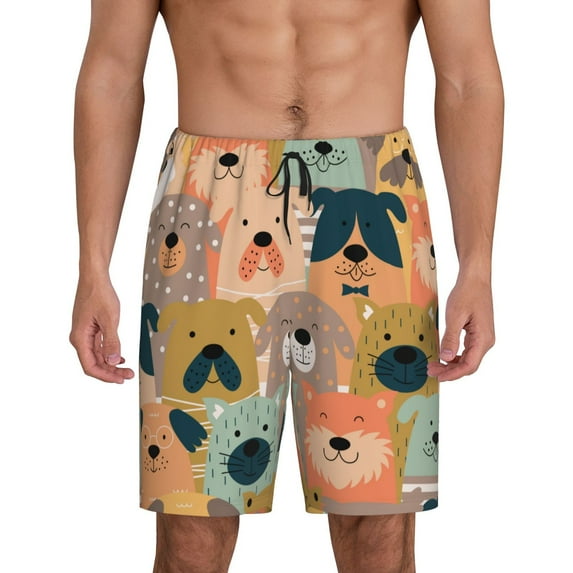 Naloa Colorful Dogs Men's Short Pajama Pants, Lounge Comfort Shorts with Elasticized Waistband and Side Pockets - Large