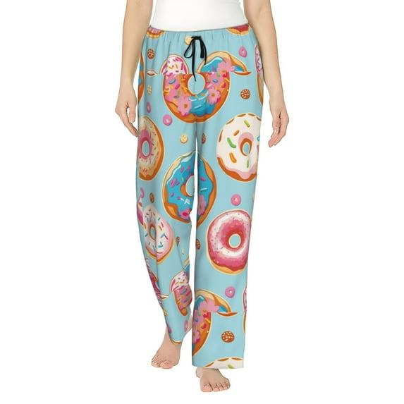 Naloa Colorful Donut Print Women’s Ultra-Soft Comfy Pajama Lounge Pants with Pockets & Drawstring