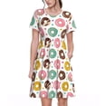 thumbnail image 1 of Naloa Colorful Donuts Print Womens Summer A-Line Dress with Pockets,Short Sleeve Dresses,Flowy Beach Swing Dress for Vacation Travel, 1 of 6