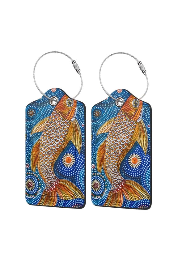 Colorful Dot Art Fish Luggage Tag for Suitcase Leather Baggage Tag with Stainless Steel Loop Privacy Cover for Women Men Girls-1