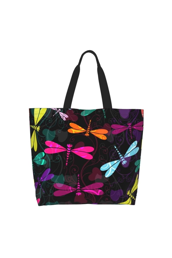 Colorful Dragonflies Tote Bag for Women Large Capacity Shoulder Bag for College Work Travel Shopping