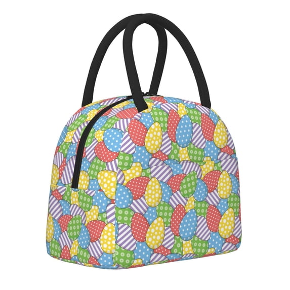 Naloa Colorful Easter eggs Print Lunch Bag for Women Men,Insulated Lunch Box for Adult,Reusable Lunch Tote Bag for Work, Picnic or Travel