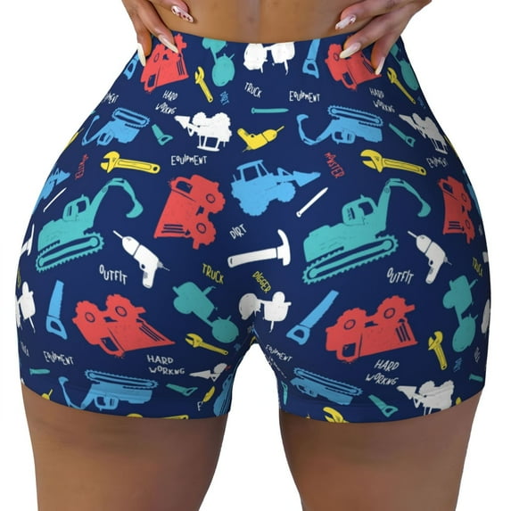 Naloa Colorful Excavator Biker Shorts for Women Seamless Scrunch Short Women’s Yoga Shorts for Gym Running Sport Shorts - Medium