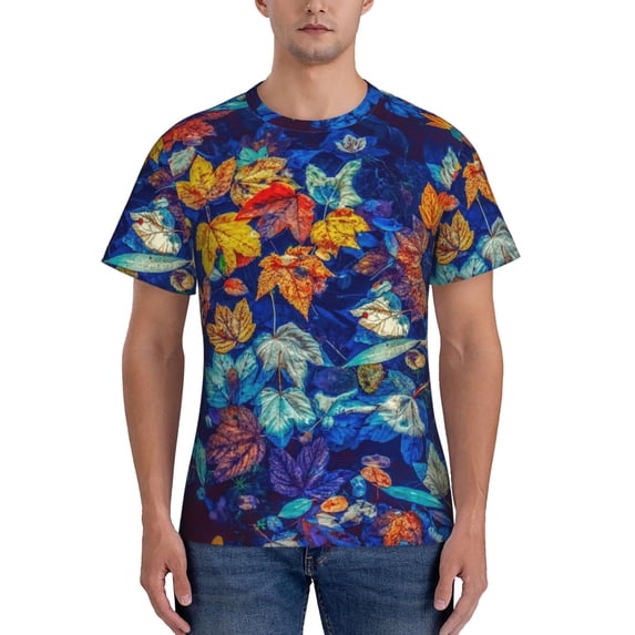 Naloa Colorful Fall Leaves Men's T-Shirt Sport T-shirt Men's Basic Tee Casual Men's Shirt, Round Neck, Short Sleeves - 3X-Large