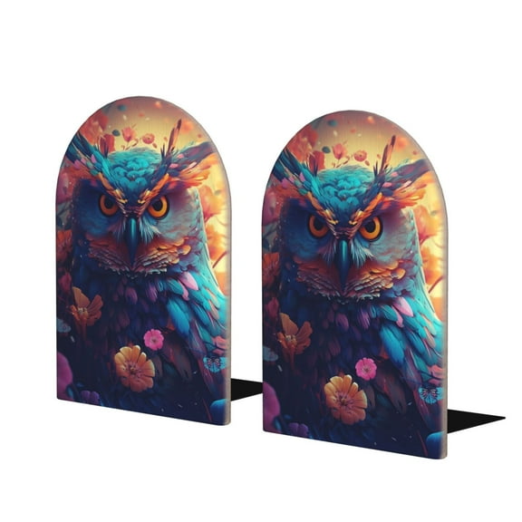 Naloa Colorful Feather Owl 2 Pcs Bookend Large Capacity Office Book Ends for Home Office Library School Study Decoration