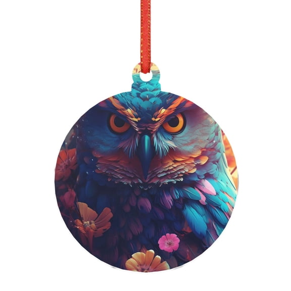 Naloa Colorful Feather Owl Acrylic Santa Tree Decorations Christmas Hanging Pendant for Christmas Winter New Year Party Hanging Decorations-Round Shape