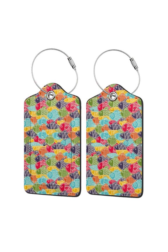 Colorful Fish 2 Luggage Tag for Suitcase Leather Baggage Tag with Stainless Steel Loop Privacy Cover for Women Men Girls-2 PCS
