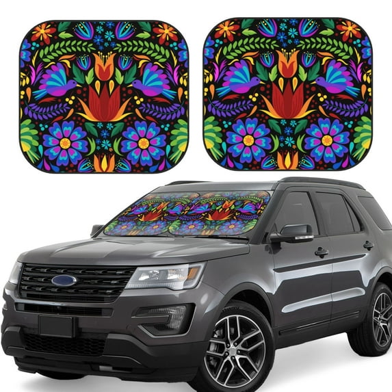 Naloa Colorful Floral 2 Piece Foldable Car Sun Shades, Car Windshield Sunshade, Front Window Sunshade for Car, Truck, SUV - Medium
