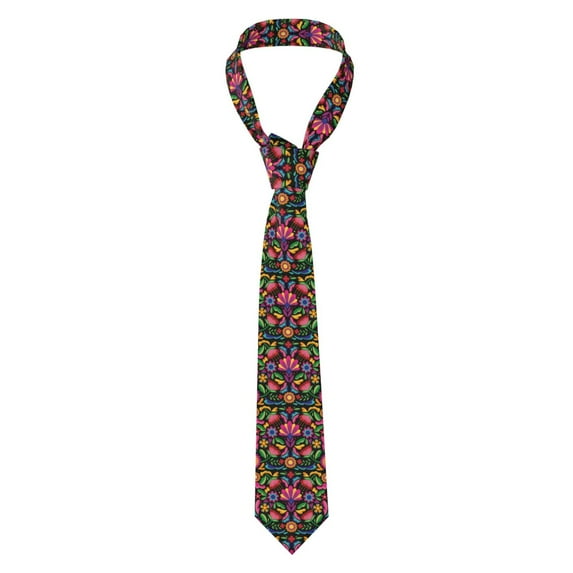 Naloa Colorful Floral Embroidery Mexican Print Solid Color Tie Formal Necktie for Men,Suitable for business, daily life, work