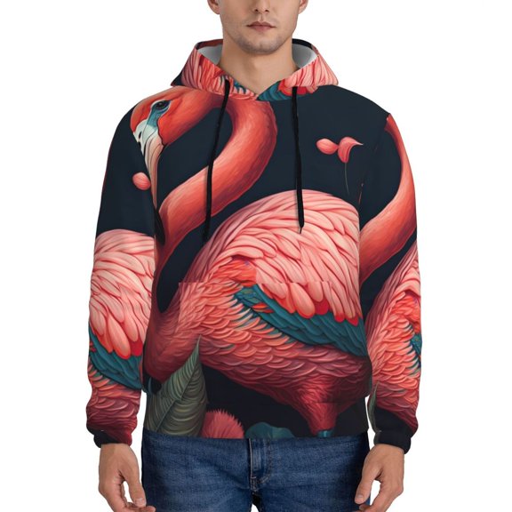 Naloa Colorful Floral Flamingo Men's Casual Hooded Collar Drawstring Hoodies Pullover Sweatshirts Casual Long Sleeve Shirts-4X-Large
