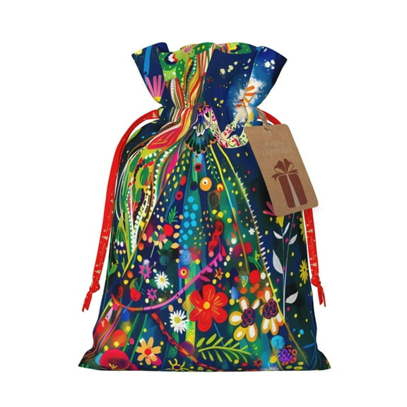 Naloa Colorful Floral Forest Fairy Drawstring Christmas Bags, 3D Xmas Gift Bags, Christmas Wrapping Bags, Xmas Goodie Bags, Treat Pouch Bags, Party Favor Bags-
