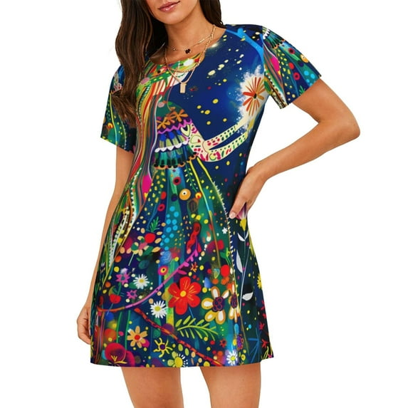 Naloa Colorful Floral Forest Fairy Print Women Nightgowns,Womens Loungewear,Short Sleeve Sleepwear,Comfy Ladies Nightdress